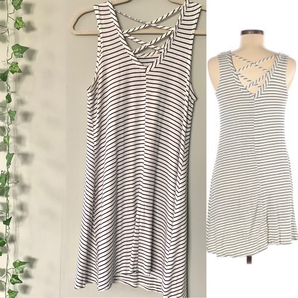 Olivia Rae Striped Tank Cross-Back Flare Dress (M)